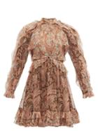Matchesfashion.com Zimmermann - Candescent Ruffled Paisley Silk-chiffon Mini Dress - Womens - Pink Print
