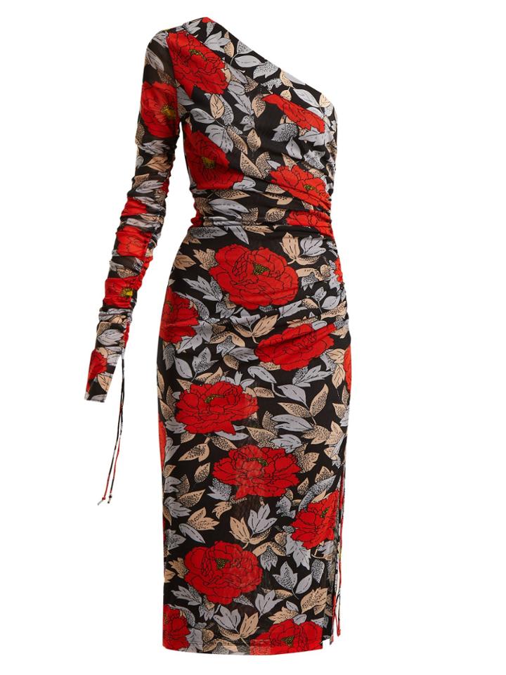 Diane Von Furstenberg Boswell Floral-print One-shoulder Mesh Dress