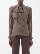 Nili Lotan - Elayne Sash-tie Polka-dot Silk Blouse - Womens - Brown Print