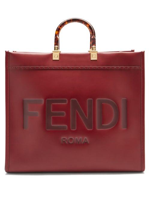 Matchesfashion.com Fendi - Sunshine Logo-debossed Leather Tote Bag - Womens - Burgundy