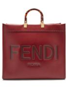 Matchesfashion.com Fendi - Sunshine Logo-debossed Leather Tote Bag - Womens - Burgundy