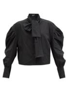 Matchesfashion.com Elzinga - Balloon-sleeve Cotton-poplin Shirt - Womens - Black