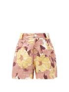 Matchesfashion.com Ephemera - Maui High-rise Floral-print Linen Shorts - Womens - Orange Multi