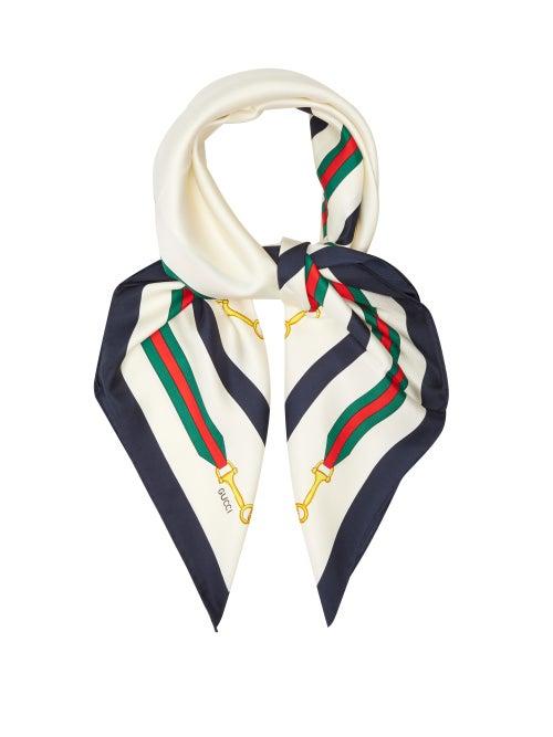 Matchesfashion.com Gucci - Horsebit-print Silk Scarf - Womens - Ivory