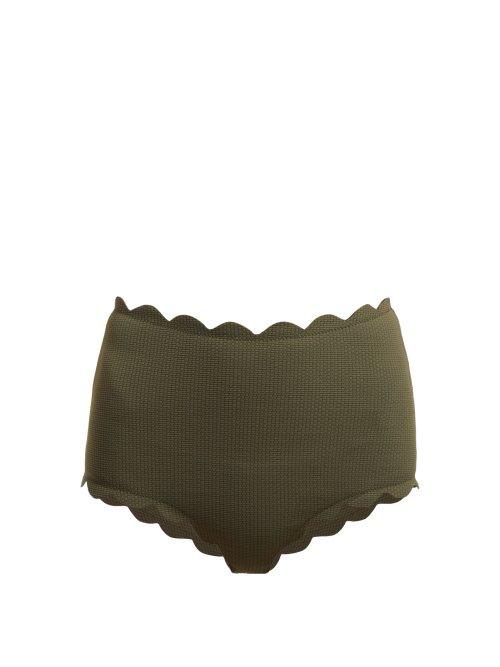 Matchesfashion.com Marysia - Santa Monica Scallop Edge High Rise Bikini Bottoms - Womens - Khaki