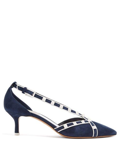 Matchesfashion.com Valentino - Free Rockstud Suede Pumps - Womens - Navy White