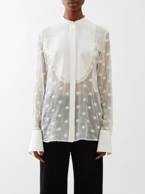 Chlo - Star-embroidery Silk-mousseline Blouse - Womens - White