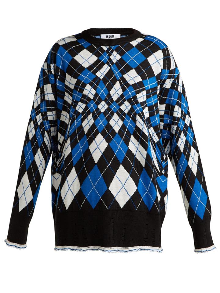 Msgm Argyle Wool-blend Sweater