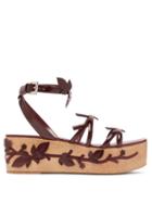 Matchesfashion.com Prada - Floral Appliqu Flatform Leather Sandals - Womens - Burgundy