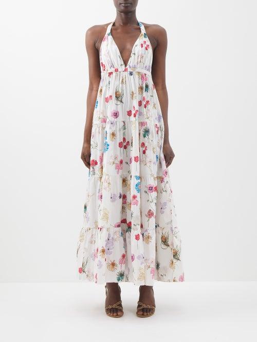 Emporio Sirenuse - Soleil Floral-print Cotton-voile Maxi Dress - Womens - White Print