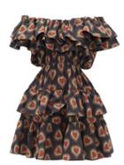 Matchesfashion.com Rhode - Dotty Off-the-shoulder Heart-print Cotton Dress - Womens - Black Print