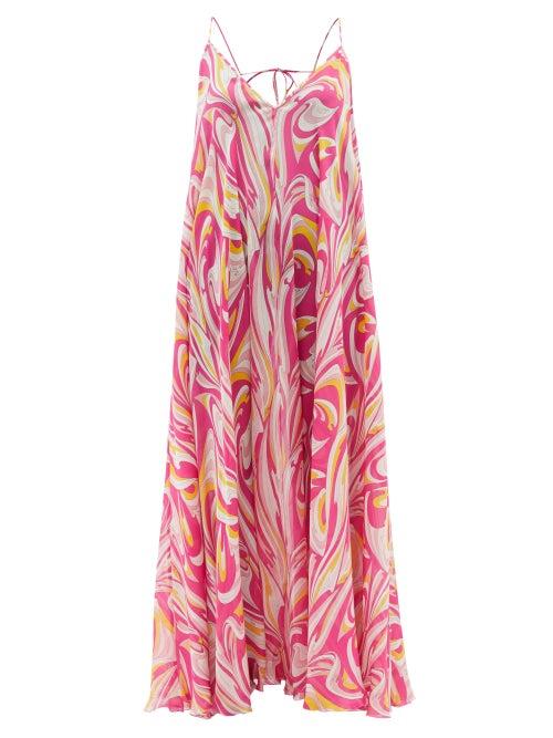 Ladies Beachwear Emilio Pucci - Vortici-print Silk Maxi Dress - Womens - Pink Print