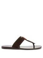 Tom Ford - Logo-plaque T-bar Suede Sandals - Mens - Brown