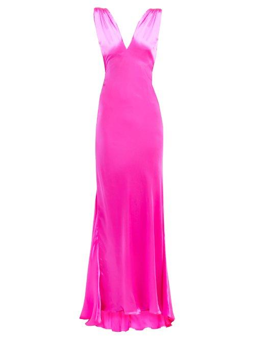Matchesfashion.com Maria Lucia Hohan - Derya Fluted Hem Silk Satin Gown - Womens - Pink