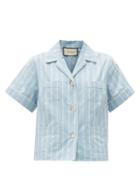 Matchesfashion.com Gucci - Gg-embroidered Striped Cotton Shirt - Womens - Light Blue