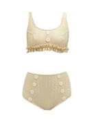 Matchesfashion.com Lisa Marie Fernandez - Colby High Rise Metallic Seersucker Bikini - Womens - Cream Multi