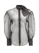 Matchesfashion.com Elzinga - Pussy-bow Puff-sleeved Silk-organza Blouse - Womens - Black