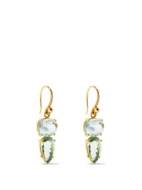 Irene Neuwirth - Gemmy Gem Diamond, Aquamarine & 18kt Gold Earrings - Womens - Green