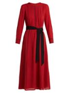 Matchesfashion.com Cefinn - Tie Waist Voile Midi Dress - Womens - Red