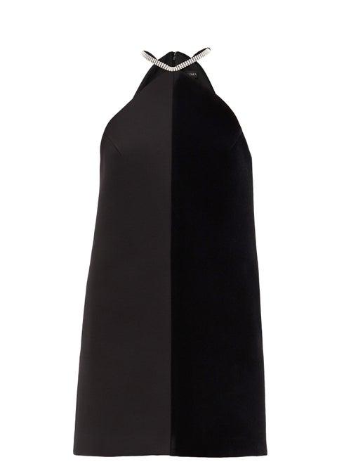 Matchesfashion.com David Koma - Crystal-embellished Velvet And Crepe Mini Dress - Womens - Black Silver