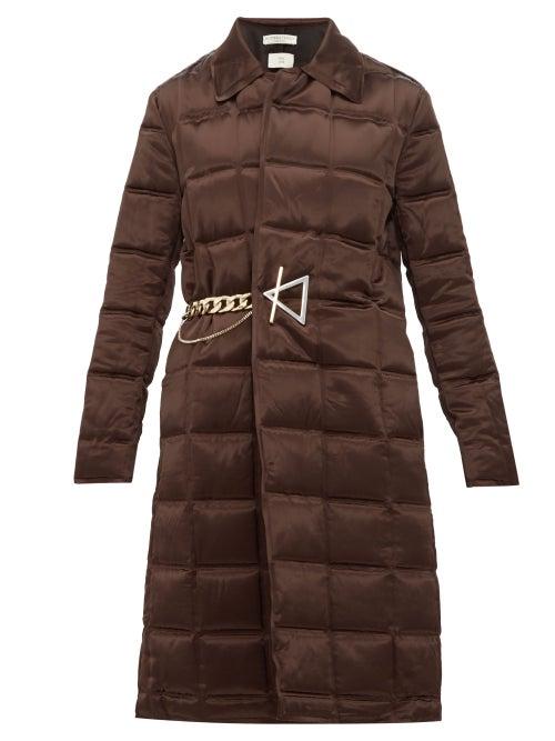 Matchesfashion.com Bottega Veneta - Chain Embellished Quilted Satin Coat - Womens - Dark Brown