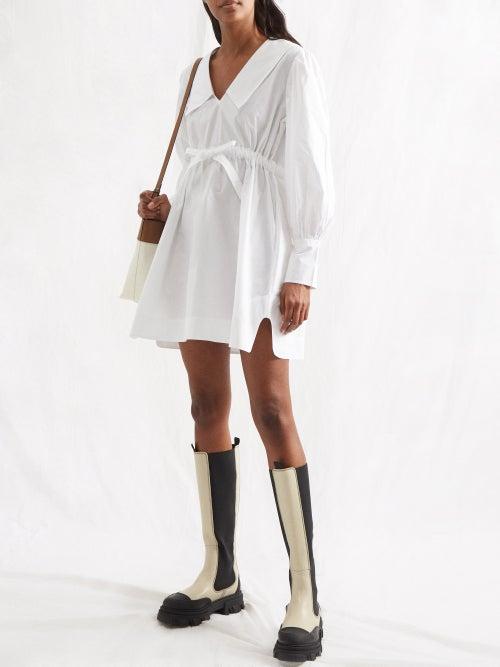 Ganni - Chelsea-collar Poplin Mini Dress - Womens - White
