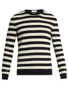 Saint Laurent Distressed Striped Wool And Cashmere-blend Sweater