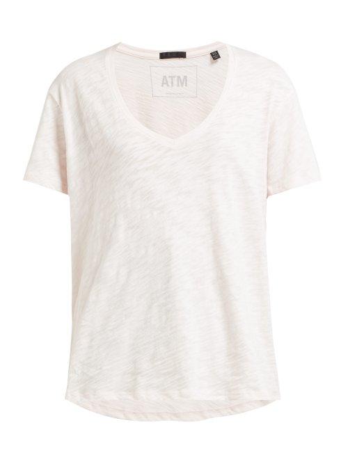 Matchesfashion.com Atm - V Neck Slubbed Cotton T Shirt - Womens - Light Pink