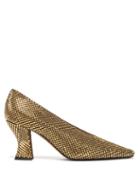 Matchesfashion.com Bottega Veneta - Almond Crystal-embellished Suede Pumps - Womens - Gold