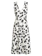 Matchesfashion.com Altuzarra - Helen V Neck Floral Print Crepe Cady Midi Dress - Womens - White Print