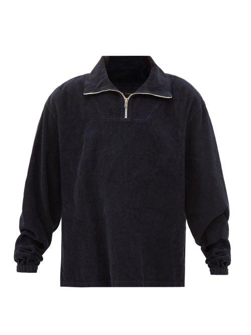 Les Tien - Yacht Corduroy Half-zip Sweatshirt - Womens - Navy