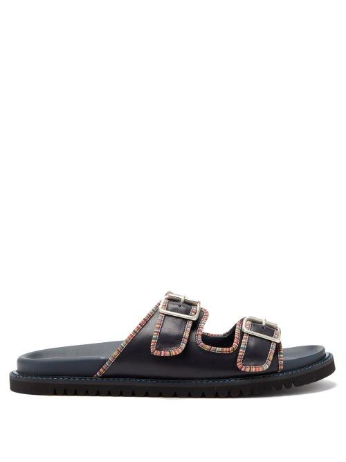 Matchesfashion.com Paul Smith - Phoenix Signature-stripe Trim Leather Slides - Mens - Navy