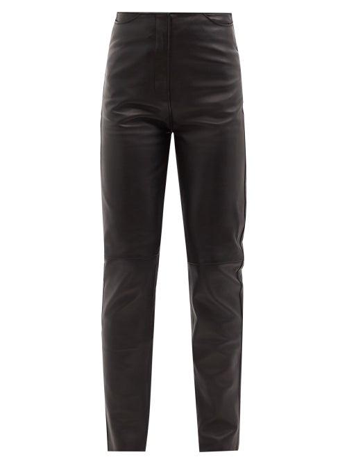 Matchesfashion.com Totme - Leather Straight-leg Trousers - Womens - Black