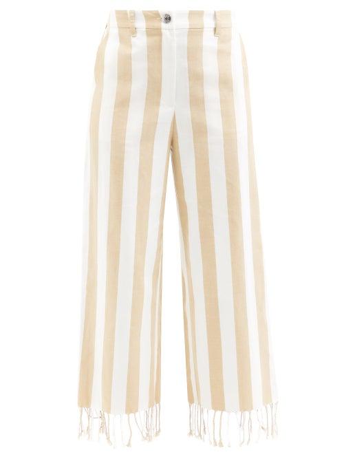 Staud - Zuma Striped Cotton-blend Straight-leg Trousers - Womens - Beige White