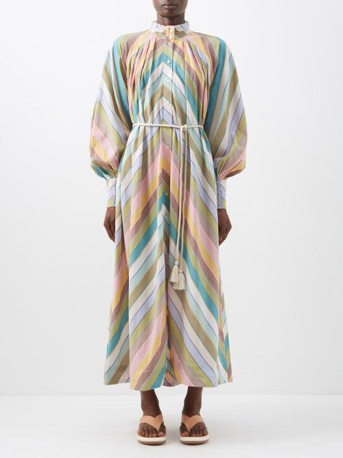 Ale Mais - Lillian Striped Belted Cotton Dress - Womens - Multi Stripe
