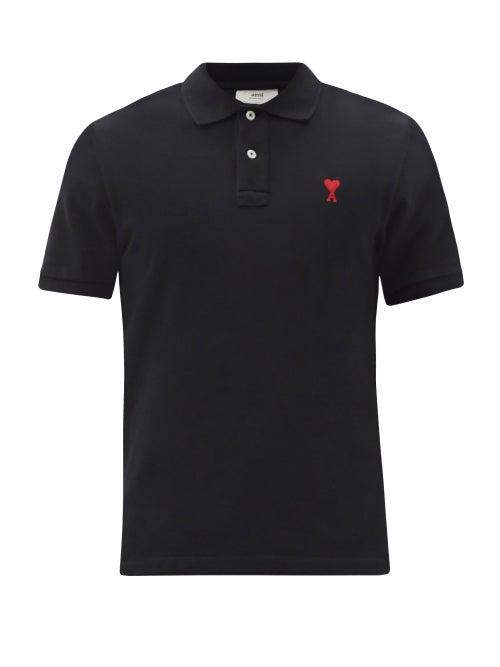 Matchesfashion.com Ami - Logo-embroidered Cotton-piqu Polo Shirt - Mens - Black