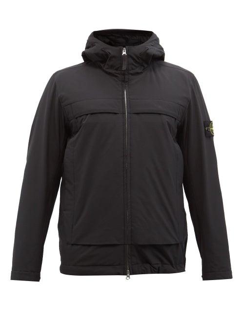 Stone Island - Logo-patch Garment-dyed Soft-shell Hooded Jacket - Mens - Black