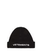 Mens Accessories Vetements - Logo-embroidered Wool Beanie - Mens - Black White