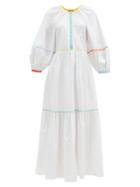 Matchesfashion.com Staud - Demi Contrast-trim Cotton-blend Poplin Maxi Dress - Womens - White