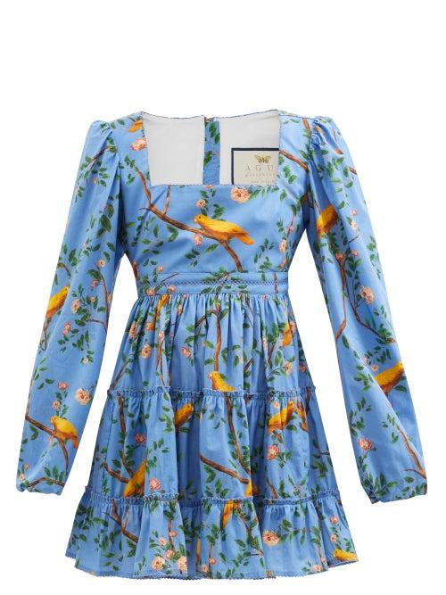 Agua By Agua Bendita - Avena Square-neck Printed Cotton Poplin Mini Dress - Womens - Blue Multi