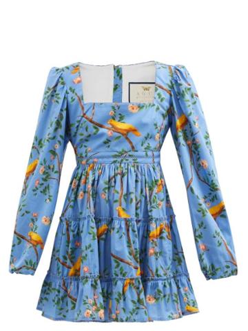 Agua By Agua Bendita - Avena Square-neck Printed Cotton Poplin Mini Dress - Womens - Blue Multi