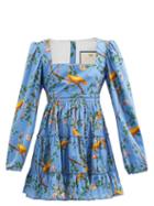 Agua By Agua Bendita - Avena Square-neck Printed Cotton Poplin Mini Dress - Womens - Blue Multi