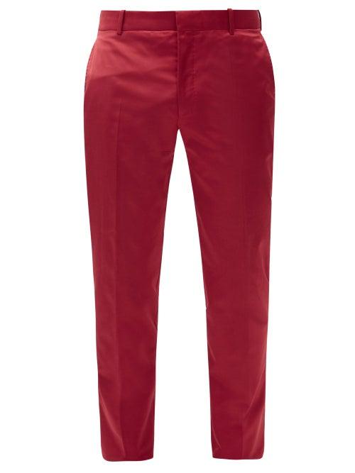 Matchesfashion.com Alexander Mcqueen - Slim-fit Cotton-blend Sateen Suit Trousers - Mens - Red