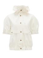 Matchesfashion.com Symonds Pearmain - Ruffle-neck Cotton-gabardine Short-sleeved Jacket - Womens - White