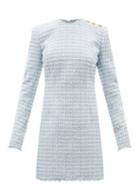 Ladies Rtw Balmain - Check Tweed Mini Dress - Womens - Blue