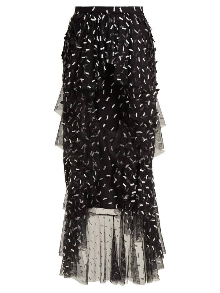 Rodarte Asymmetric Floral And Bow-appliqu Tulle Skirt