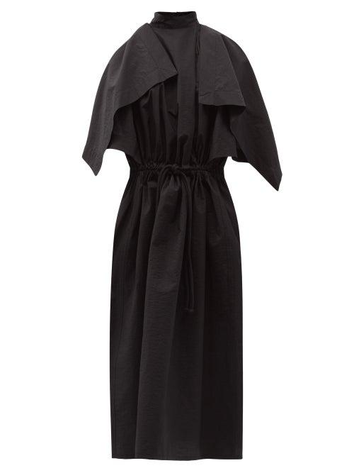 Matchesfashion.com Lemaire - Waterfall-shoulder Cotton-blend Poplin Midi Dress - Womens - Black