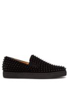 Matchesfashion.com Christian Louboutin - Roller Boat Spike Embellished Suede Trainers - Mens - Black