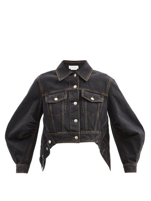 Alexander Mcqueen - Cropped Handkerchief-hem Denim Jacket - Womens - Black