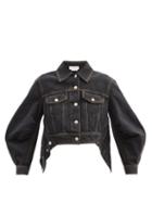 Alexander Mcqueen - Cropped Handkerchief-hem Denim Jacket - Womens - Black